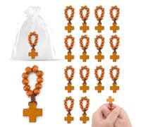 EZVFIRPDFZ Rosarios de madera a granel, mini anillo de oración de cruz de madera con bolsa de malla blanca para invitados, comunión y despedida de soltera, hombres y mujeres, anillos católicos de