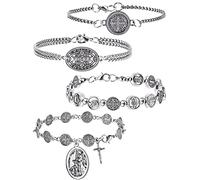 EZVFIRPDFZ Taiyin - 4 pulseras de rosario, regalos religiosos de cumpleaños, pulsera de oración católica de San Benito, medalla de santo, joyería cristiana para hombres y mujeres