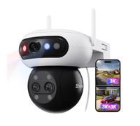 EZVIZ C90f Triple Cámara Vigilancia Exterior WiFi 6, 3K Cámara Triple Lente 360° con Zoom Mixto 12x, Motor Triple, Detección de Humanos/Vehículos IA, Reconocimiento Facial, Visión Nocturna en Color