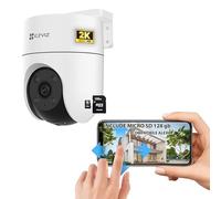 EZVIZ Cámara motorizada para exteriores 2K H8c, WiFi 2,4 GHz, con lente motorizada, protección inteligente de 360 grados, sensor PIR, visión nocturna + micro SD de 128 GB