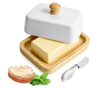 Ezwaasu Mantequera de Cerámica, Mantequillera con Tapa y Espátula, Blanca | Mantequera para 250g de Manteca, Apto para Lavavajillas, Mantequera de porcelana para Frigorífico y Mesa