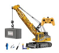 Ezweiji Bulldozer RC Bulldozer de 9 canales, vehículo de construcción teledirigido, 1:20, vehículo de oruga RC totalmente funcional con luz y efectos de sonido (grúa teledirigida)