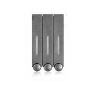 Ezweiji Dispensador Jabón Baño Pared Sin Taladro, Dosificador Gel Ducha y Champú 1260 ML con Botón Ancho, con Ventana Transparente para Baño y Cocina (Gris 3 Compartimentos)