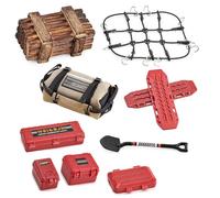 Ezweiji RC Crawler Car Techo Decoración 10 en 1 Caja de Almacenamiento de Tanque Red de Equipaje Pala para Traxxas Desert Racer Slash1/18 TRX4M 1/24 SCX24 RC Crawler Car Truck Bacas (Nuevo Rojo)