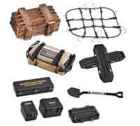 Ezweiji RC Crawler Car Techo Decoración 10 en 1 Caja de Almacenamiento de Tanque Red de Equipaje Pala para Traxxas Desert Racer Slash1/18 TRX4M 1/24 SCX24 RC Crawler Car Truck Bacas (Nuevo Negro)