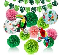 Ezydka Decoración de cumpleaños de loro hawaiano, decoración tropical al aire libre, decoración de verano, fiesta con farolillos, bolas de panal de loro, pancartas pour Anniversaire Fête Estivale