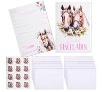 Ezydka Juego de 12 tarjetas de invitación para cumpleaños infantil, diseño de caballos