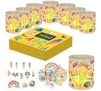 Ezydka Juego de 20 servilletas de decoración de mesa para el comienzo del colegio 60 confeti, decoración para comienzo del colegio 10 niños escolares, portavelas para comienzo del colegio