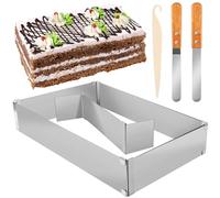 Ezydka Molde para Pasteles Rectangular, Molde Pastel Mousse Ajustable, Molde Extensible para Hornear con Separadores Y Espátula, Aro para Tartas Ajustable para Hacer Tartas