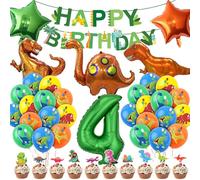 Ezydka Set de Decoración de Cumpleaños Dino - Decoración de Cumpleaños Dinosaurio con Globos, Guirnalda Happy Birthday, Globo Foil, Cake Toppers para Fiesta Dino, Decoración de Fiesta (4)