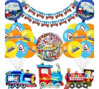 Ezydka Set de Decoración de Cumpleaños Tren - Decoraciones de Fiesta Tren con Guirnalda Happy Birthday, Pegatinas, Globo Foil, Globos para Decoración de Fiesta, Decoración de Cumpleaños