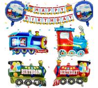Ezydka Set de Decoración de Cumpleaños Tren - Decoraciones de Fiesta Tren con Guirnalda Happy Birthday, Globo Foil, Globos para Decoración de Fiesta, Decoración de Cumpleaños