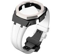 EZZON Caja de metal con correa de goma para modificar la correa de reloj, kit de repuesto para GA2100/GA2110, correa de acero inoxidable, marco bisel, accesorios con cubierta inferior, talla única