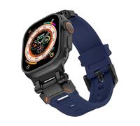 EZZON Correa de goma suave para Apple Watch Ultra 2 1 Band 49mm 45mm 44mm 42mm S10 46mm Pulsera de goma de lujo para IWatch Series 9 8 7 6 SE 5 Accesorios Correas de reloj(Black dark blue,42/44/45/49m