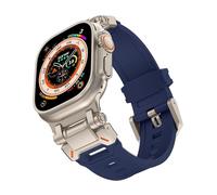 EZZON Correa de goma suave para Apple Watch Ultra 2 1 Band 49mm 45mm 44mm 42mm S10 46mm Pulsera de goma de lujo para IWatch Series 9 8 7 6 SE 5 Accesorios Correas de reloj(Titanium dark blue,S10 46mm)