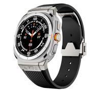 EZZON Correa de silicona de extremo curvo de Metal de lujo para Samsung Galaxy Watch 7 Ultra 47mm Correa deportiva para Galaxy 7 Ultra 47mm pulsera sin huecos(Black Ti)