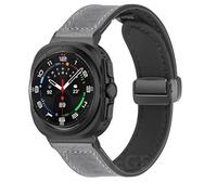 EZZON Pulsera de silicona de cuero para Samsung Galaxy Watch Ultra 47mm banda magnética Correa deportiva para reloj ULTRA7 47mm sin espacios(Coal Black)