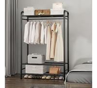 EZZPGDKU Burro Ropa, Barra para Colgar Ropa, Armario Abierto, Perchero Burro Y Zapatero, Burros Percheros De Ropa Resistente para Vestidor, Estantería Multiusos, Organizador De Ropa (Negro/Blanco)