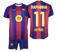 F.C. Barcelona - Kit Infantil 25/26 | Camiseta + Pantalón | Diseño Oficial Raphinha Nº11 | Escudo y Logos Serigrafiados | Tejido Transpirable (FR/ES, Edad, 10 años, Regular, Rojo y Azul)