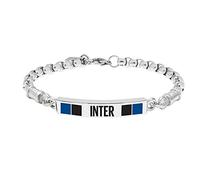 F.C. Internazionale Pulsera Hombre, Negro Azul Acero, Talla única, Acero inoxidable, Sin gemas.