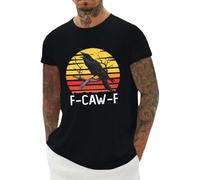 F-Caw-F - Camisetas divertidas para hombre, novedosa camiseta de cuello redondo Fcawf con estampado de pájaros negros, camisetas casuales, Negro: amanecer con cuervos, XL