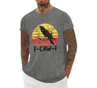 F-Caw-F - Camisetas divertidas para hombre, novedosa camiseta de cuello redondo Fcawf con estampado de pájaros negros, camisetas casuales, Gris: amanecer con cuervos, L