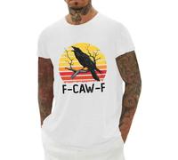 F-Caw-F - Camisetas divertidas para hombre, novedosa camiseta de cuello redondo Fcawf con estampado de pájaros negros, camisetas casuales, Blanco: amanecer con cuervos, 3XL