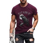 F-Caw-F - Camisetas divertidas para hombre, novedosa camiseta de cuello redondo Fcawf con estampado de pájaros negros, camisetas casuales, Rojo vino-noche oscura y cuervos, XL