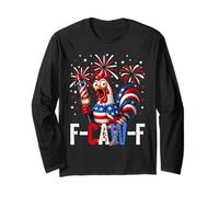 F Caw F Funny 4th of July American Flag Rooster Meme Manga Larga