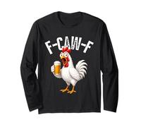F-Caw-F Funny Chicken Hilarious Rooster Holding Beer Graphic Manga Larga
