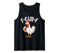 F-Caw-F Funny Chicken Hilarious Rooster Holding Iced Coffee Camiseta sin Mangas