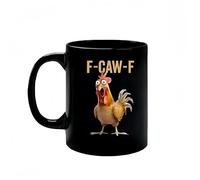 F-Caw-F Funny Chicken Mug, F-Caw-F Ceramic Cup, Funny Chicken Humor, Novelty Mugs Gifts Office Home, Novelty Farmhouse Rooster Coffee Mugs with Ergonomic Handle (Black)