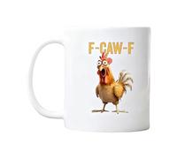 F-Caw-F Funny Chicken Mug, F-Caw-F Ceramic Cup, Funny Chicken Humor, Novelty Mugs Gifts Office Home, Novelty Farmhouse Rooster Coffee Mugs with Ergonomic Handle (White)