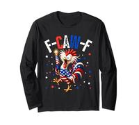 F-Caw-F Funny Patriotic Rooster 4th of July American Flag Manga Larga