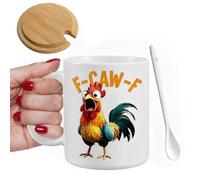 F-Caw-F Taza divertida de pollo - Taza de café de cerámica resistente al calor de 350 ml, taza de café con asa, taza de café de cerámica resistente al calor para amigos