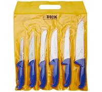F. DICK ErgoGrip - Juego de cuchillos (6 piezas, 18, 23 cm, 15, 18 cm, 13 cm, HRC 56°), acero inoxidable, azul, 36,4 cm