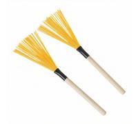 F Fityle 1 Par de Cepillos de Batería de Nylon con Mango Recto de Madera Escobillas de Percusión con Flexible para Barrido Consistente y Control Dinámico Apto , Amarillo