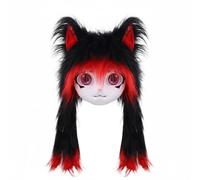F Fityle Animal con Capucha Peluda Sombrero de Disfraz Accesorio de Detalles Realzados para Fotos de Cerca Adecuado para Cosplay Sesiones de Fotos Fiestas de Disfraces, Negro Rojo