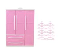 F Fityle Armario para muñecas, Regalo de Valentín para niños, Decoraciones, cajón abrible, Organizador de Ropa para muñecas con 10 Perchas, Style a
