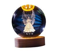 F Fityle Bola transparente Noche de vidrio claro Luz de la pelota Decoración de la mesa decorativa Ornamento con base de madera para la sala de estudio Regalo, ángel