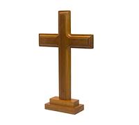 F Fityle Cruz de Madera Con Soporte de Base y Pared, Hecha a Mano, Adorno Colgante de Iglesia, Cruz de Pie Santo