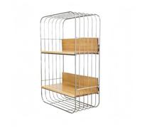F Fityle Estante de Pared Repisa Flotante Estante de Almacenamiento Organizadoras con Marco de Acero Inoxidable y Estantes de Madera de Dos Niveles Adecuado para Baño Cocina Estudio Recibidor