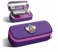 F Fityle Estuche de Lápices de Lona Estuche Cartuchera Portatodo Multi Compartimento con Malla y Cremallera Material Lona 600D y Oxford Asa para Llevar, Morado, Místico 3 Capas