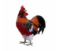 F Fityle Figura de Pollo de Granja Estatua de Ave Adorno de Escultura de Gallo con Plumas Reales Hecha a Mano Material de Piel y, Gallo Número Tres con Cabeza Girada Y Vientre Rojo