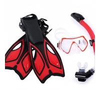 F Fityle Fins and Set de Buceo Máscara Aletas Tubo Seco Lente Gruesa 4 Mm Silicona Cómoda Purga Inferior Aletas Abiertas Menor Resistencia Adecuado para, Rojo, M