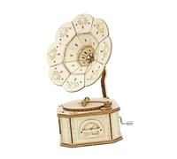 F Fityle Fonógrafo rompecabezas de madera 3D, Kits de construcción mecánicos, caja de música mecánica Retro para adultos, Kits de artesanía de madera DIY para, estilo a