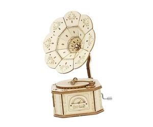 F Fityle Fonógrafo rompecabezas de madera 3D, Kits de construcción mecánicos, caja de música mecánica Retro para adultos, Kits de artesanía de madera DIY para, estilo a