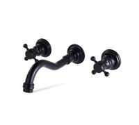 F Fityle Grifo de Pared para Lavabo con Doble Manija Mezclador Grifería Curvo Latón con Cuerpo Fundido y Desempeño Confiable Adecuado para Baño Área de Lavado Estilo Minimalista, Negro