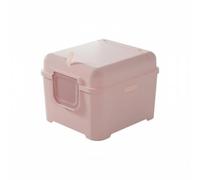 F Fityle Inodoro para Gatos de Plástico con Tapa Recipiente para Desechos Amplio Caja Sanitaria Contenedor Cerrado con Diseño Adecuado para Familias y Mascotas, Rosa Crema