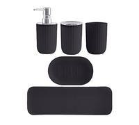 F Fityle Juego de Accesorios de baño Modernos de plástico de 5 Piezas, con Botella dispensadora de jabón, Soporte para Cepillo de Dientes, Vaso, jabonera y, Negro